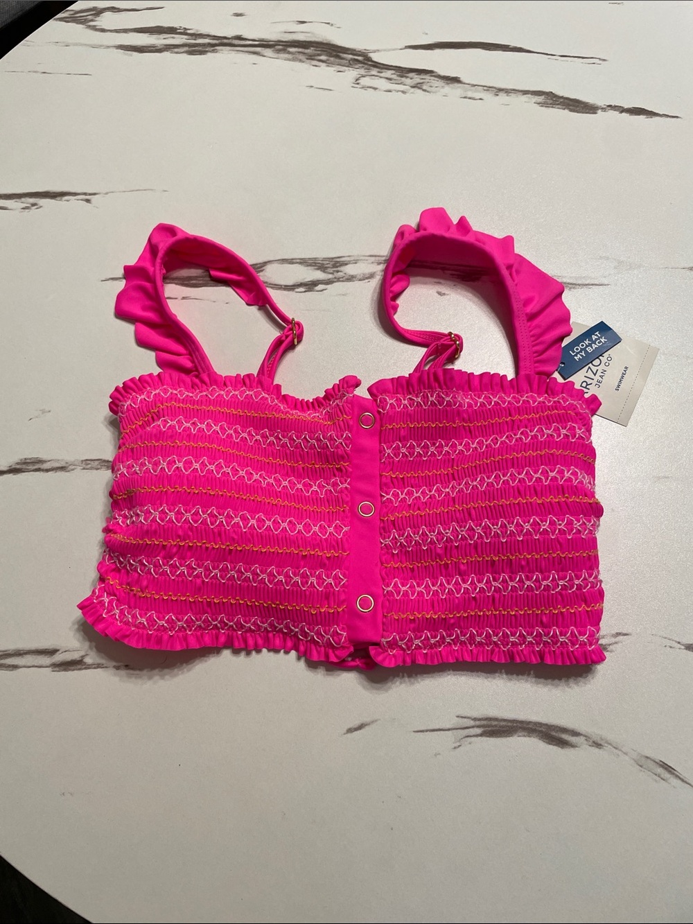 Arizona Jean Company Hot Pink Smocked Ruffle Bikini Top